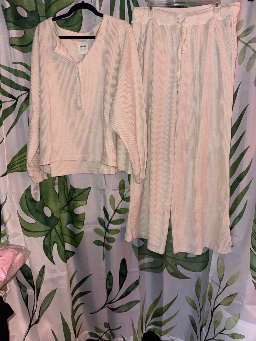 aerie Cream Ribbed Loungewear Set